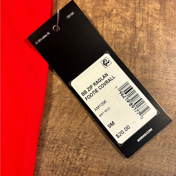 Adidas Kids 9m Red and Black One Piece Coverall NWT - Picture 4 of 5